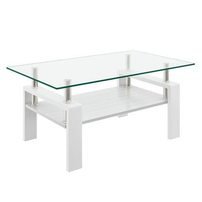 Modern Rectangular Coffee Table & Tempered Glass Top Layer, Table For Living Room - Transparent