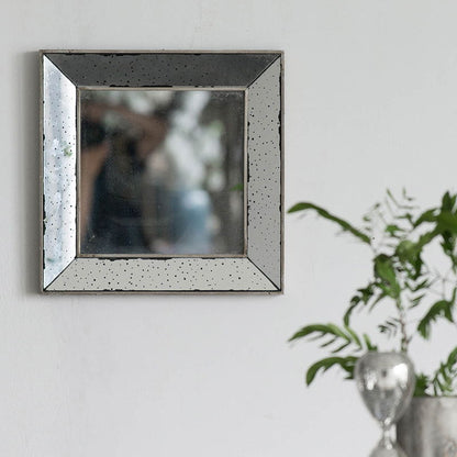 Distressed Square Accent Mirror, Traditional Style Framed Wall Mirror For Living Room, Entryway, Office, Bedroom, Hallway - Silver
