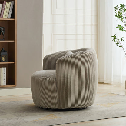 Upholstered Metal Base 360 Degree Swivel Barrel Soft Chair With Pillow, For Club, Living Room, Bedroom, Office As Well As Reading Armchair - Light Gray
