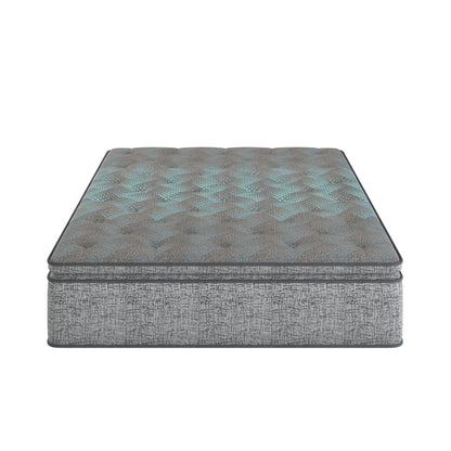 Comfort Care - 12" California King Hybrid Euro Top Mattress, Plush Comfort - Gray / Blue