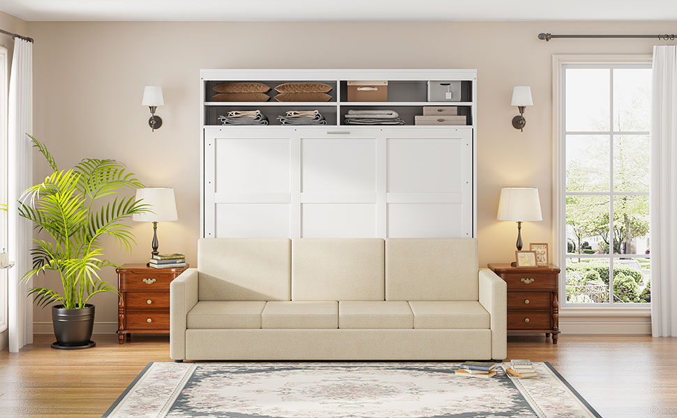 Queen Size Murphy Wall Bed With Sofa - White