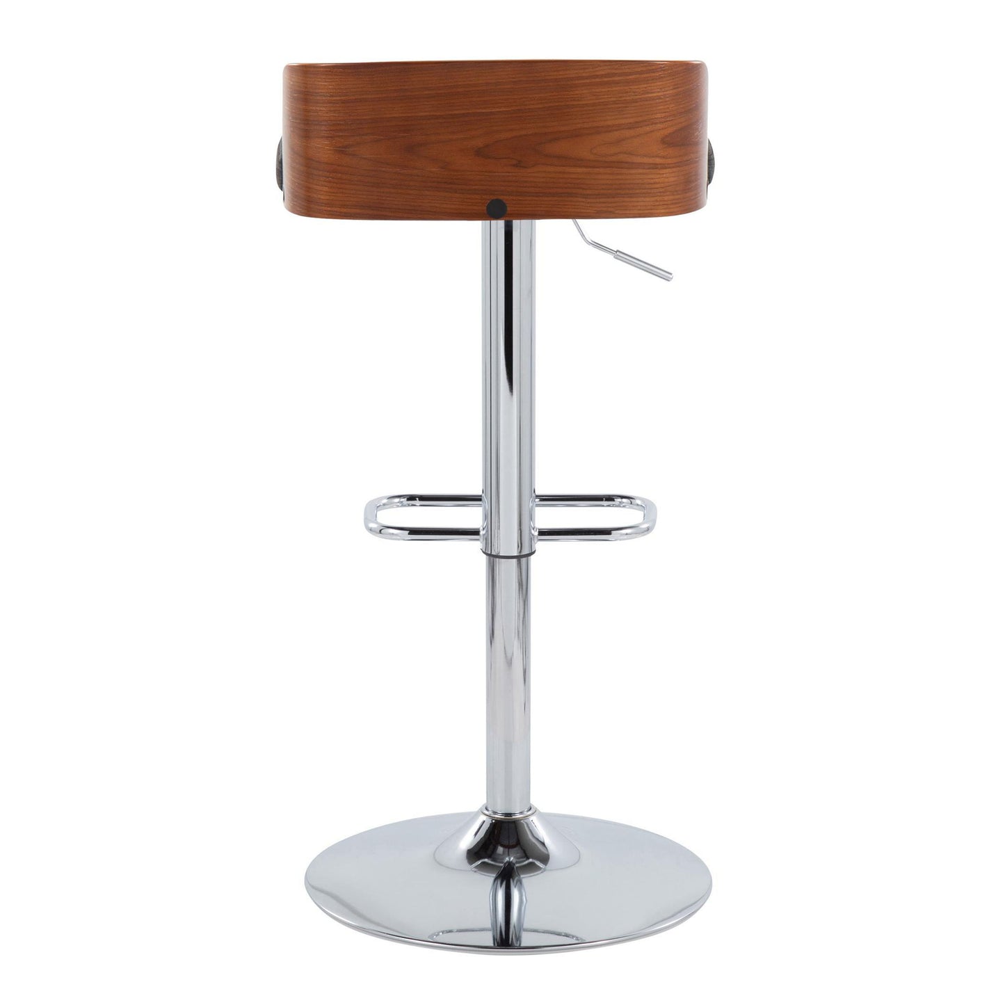 Maya - Mid-Century Modern Adjustable Barstool With Swivel With Rounded Rectangle Footrest (Set of 2) - Chrome / Walnut / Charcoal