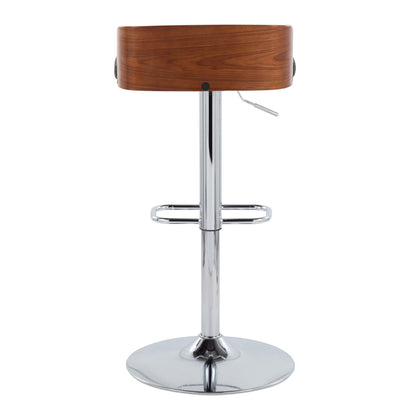 Maya - Mid-Century Modern Adjustable Barstool With Swivel With Rounded Rectangle Footrest (Set of 2) - Chrome / Walnut / Charcoal