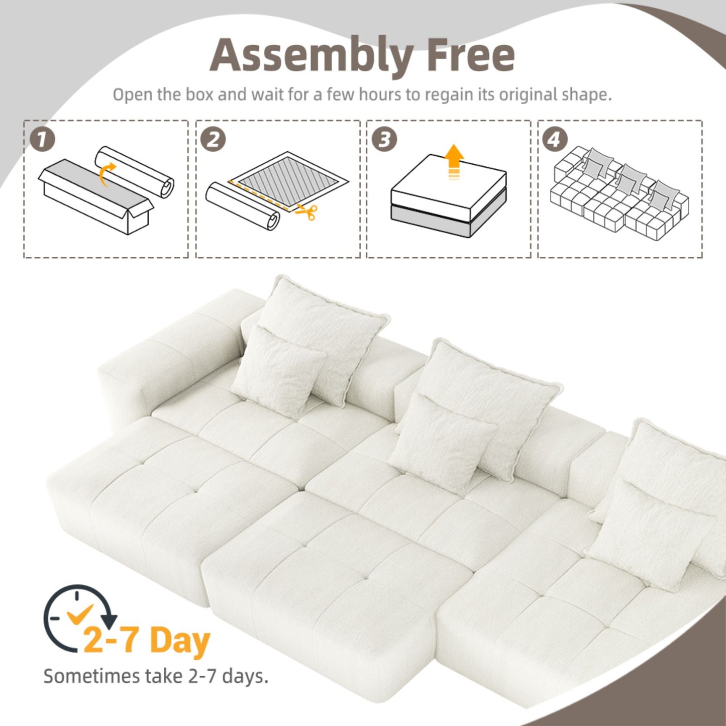Modern Oversized Modular Sectional Sofa, Sparkling Chenille Fabric Soft Cushion Sofa With 6 Pillows, 6 Pieces Diy Combination Tufted Sofa, No Assembly Required - Beige