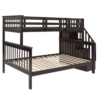 Stairway Twin Over Full Bunk Bed With Storage And Guard Rail For Bedroom - Espresso