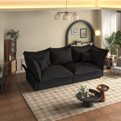 Modern Comfy Upholstered Sofa Cloud Couch, Deep Seat Couches With Multiple Large Soft Pillows, Convertible Deep Seat Chaise Longue For Living Room - Black