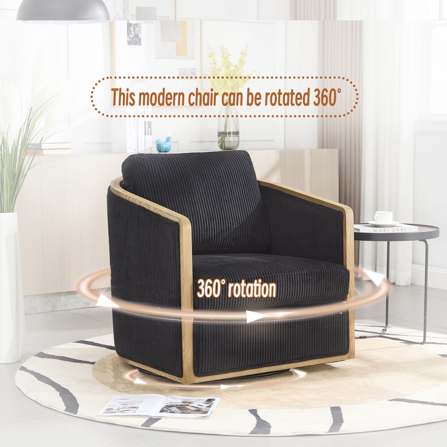 Swivel Barrel Chair, Comfortable Accent Sofa Chair, 360 Degree Swivel - Black