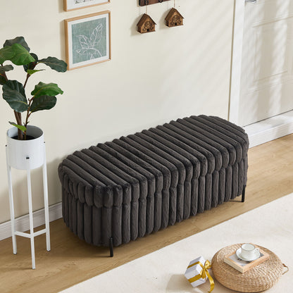 Charcoal Faux Fur Flip Top Storage Bench With Metal Legs, Wide Bed End Stool Foot Rest - Charcoal