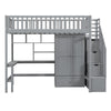 Twin Size Loft Bed With Bookshelf, Drawers, Desk, And Wardrobe - Gray