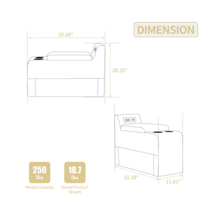 Modular Sofa Coffee Table Module With Storage Function, Cupholders, USB Ports For Living Room Apartment - Gray