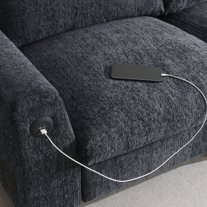 Sectional With Bluetooth Speaker Comfy Cloud Couch Set With Drop Down Table Cup Holders, USB Charger Storage Armrest Wide Seat Sofa - Dark Gray