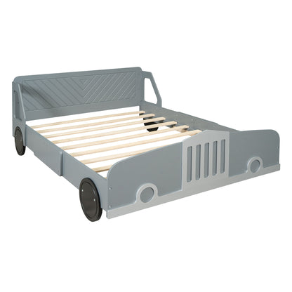 Full Size Car Shaped Platform Bed With Wheels - Gray