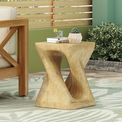 Mgo Twist Shape Side Table With Wood - Like Texture - Natural