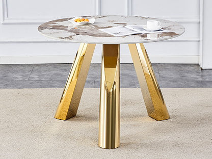 Stainless Steel Pattern Burning Stone Round Table Suitable For 2, 4 Or 6 People - Gold / White