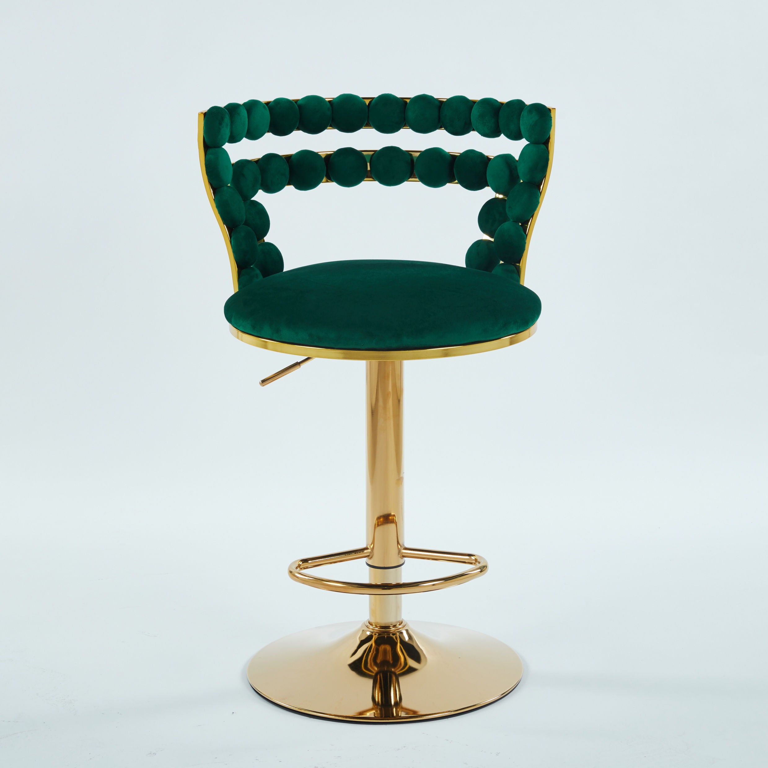 Modern Bar Chair With Iron Tube Legs, Soft Cushions And Comfortable Backrest, Suitable For Dining Room, Living Room, Cafe, Hairball Back, Bar Stool (Set of 2) - Green / Golden