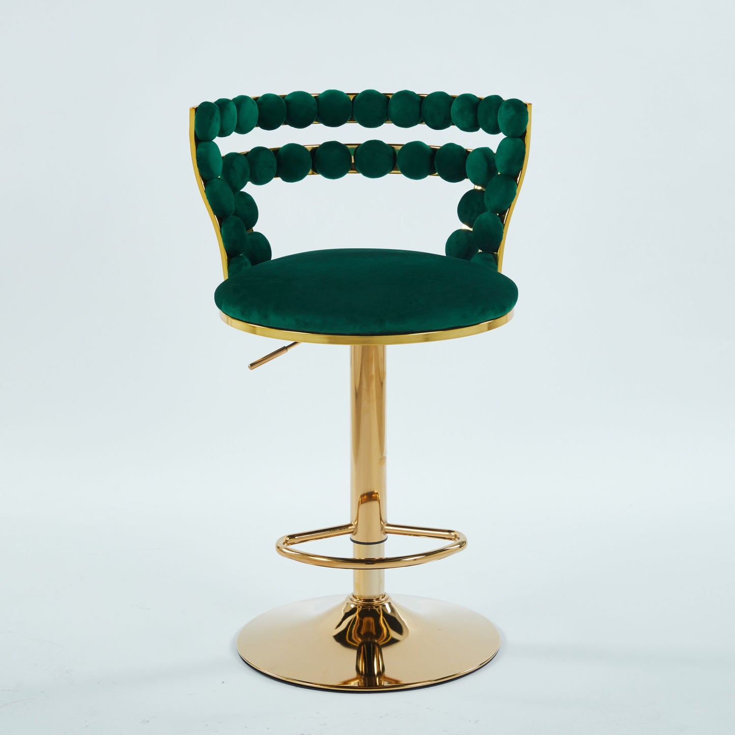 Modern Bar Chair With Iron Tube Legs, Soft Cushions And Comfortable Backrest, Suitable For Dining Room, Living Room, Cafe, Hairball Back, Bar Stool (Set of 2) - Green / Golden