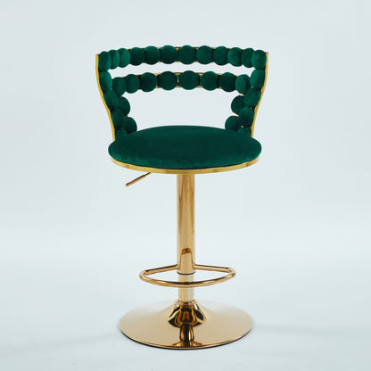 Modern Bar Chair With Iron Tube Legs, Soft Cushions And Comfortable Backrest, Suitable For Dining Room, Living Room, Cafe, Hairball Back, Bar Stool (Set of 2) - Green / Golden