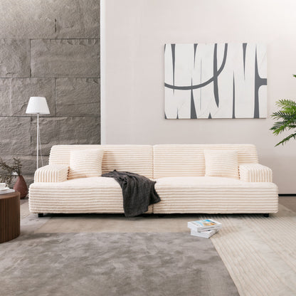 Modern Sofa Comfortable Cloud Sofa Soft Plush Corduroy Interior With Square Armrests - Beige