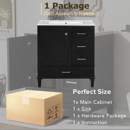 Bathroom Vanity, Modern Bathroom Cabinet With Sink Combo Set, Bathroom Storage Cabinet With A Soft Closing Door And 3 Drawers, Solid Wood Frame - Black