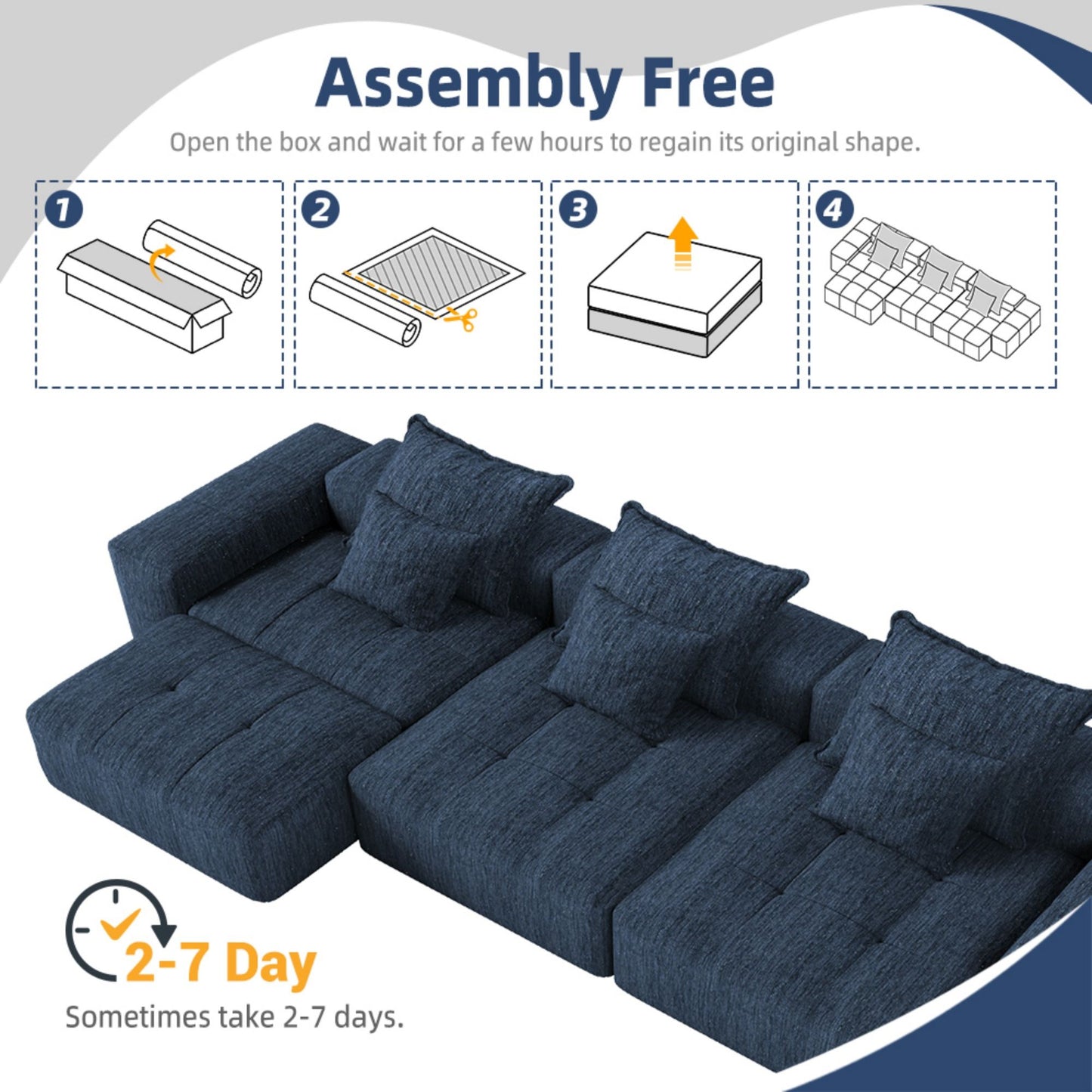 Modern Oversized Modular Sectional Sofa, Sparkling Chenille Soft Cushion Sofa With 6 Pillows, 6 Pieces Diy Combination Tufted Sofa, No Assembly Required - Blue