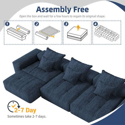 Modern Oversized Modular Sectional Sofa, Sparkling Chenille Soft Cushion Sofa With 6 Pillows, 6 Pieces Diy Combination Tufted Sofa, No Assembly Required - Blue