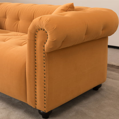 Retro Medieval Style Sofa With Roll Arms And Throw Pillows - Orange