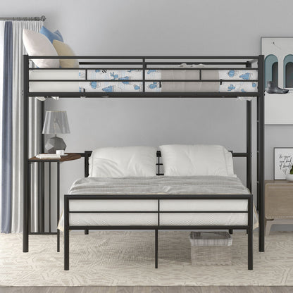 Twin Over Full Metal Bunk Bed With Desk, Ladder And Quality Slats For Bedroom - Metallic Black