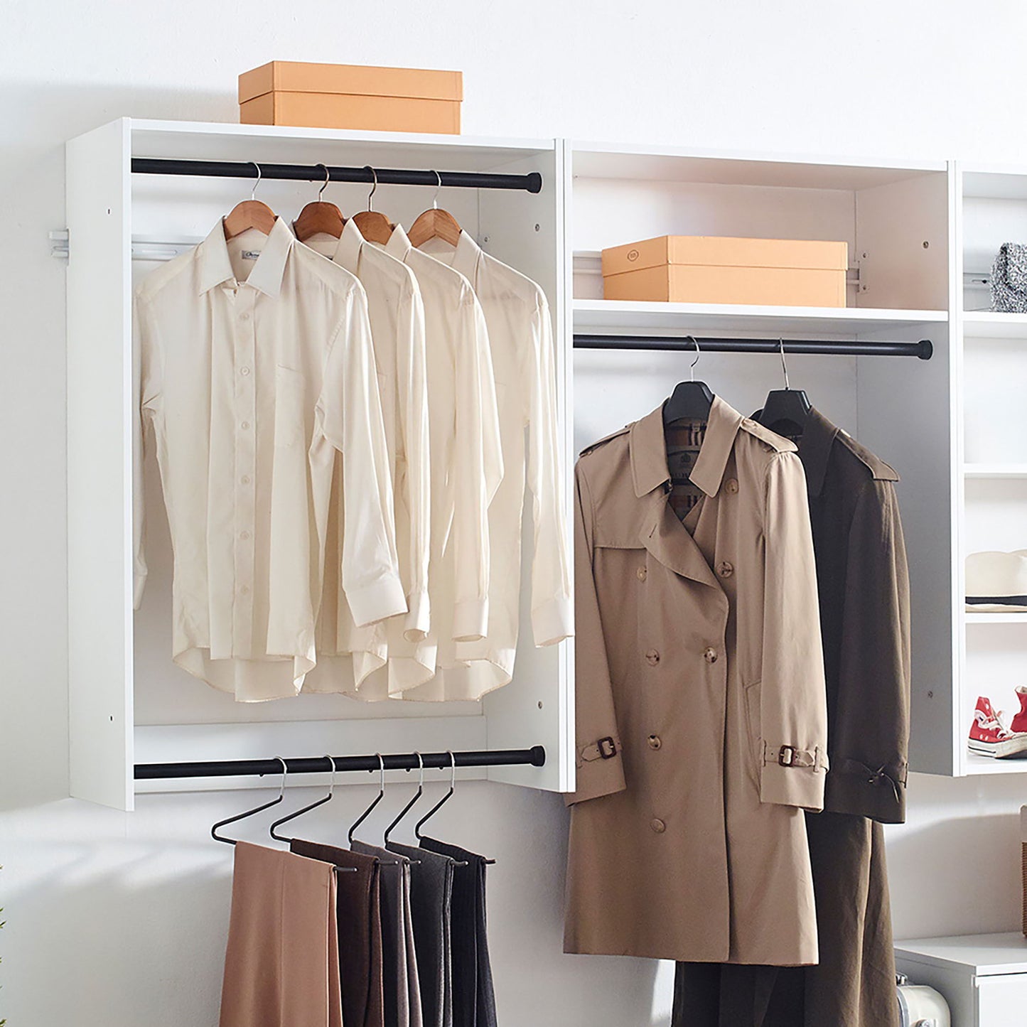 Devi - Wall Mounted Wood Closet System With Modular Versatility And Warm - White