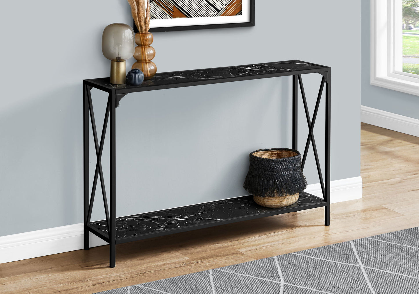 Accent Console Table For Entryway, Marble Contemporary & Modern - Black