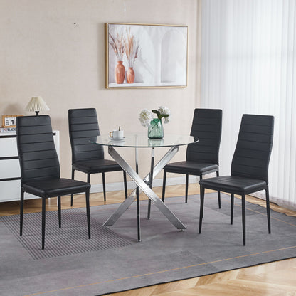 Dining Table With Cross Metal Leg And Tempered Glass, Modern Space Saving Kitchen Table For Living Room Legs - Chrome