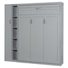 Full Size Murphy Wall Bed With Shelves, Wardrobe And LED Lights - Gray
