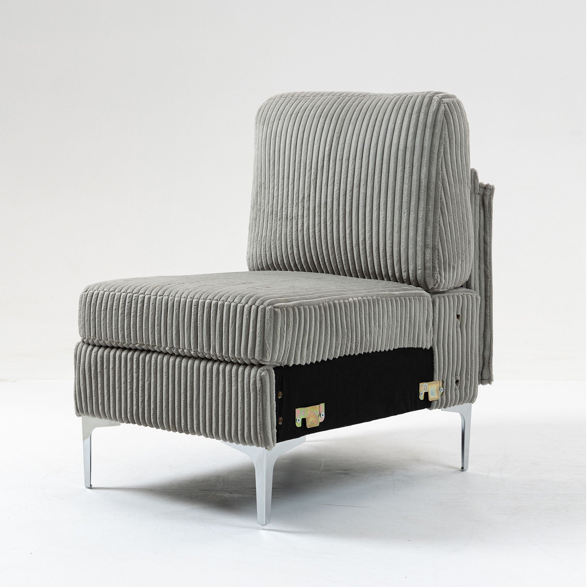 Modular Sectional Sofa Armless Seat Module, Corduroy Sectional Couch, Single Couch Modular Armless Accent Chair With Back Cushion - Gray