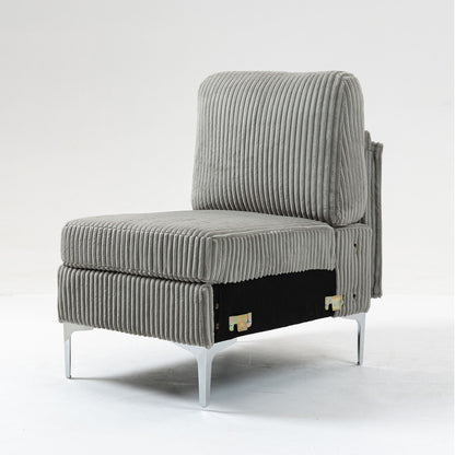 Modular Sectional Sofa Armless Seat Module, Corduroy Sectional Couch, Single Couch Modular Armless Accent Chair With Back Cushion - Gray