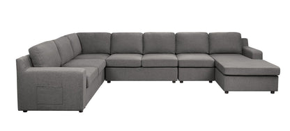 Waylon - 7 Seater U-Shape Sectional Sofa Chaise With Pocket - Gray