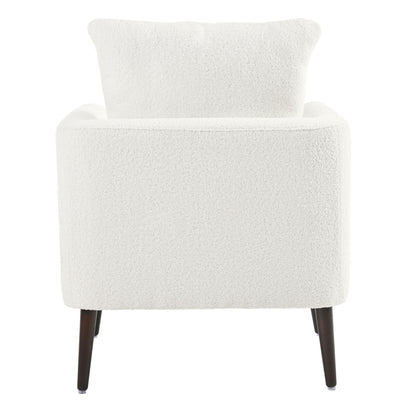 Modern Teddy Fabric Accent Chair - Mid - Century Upholstered Armchair With Pillow And Wood Legs For Living Room, Or Reception Room - White