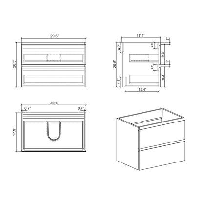 Alice - 30" Bathroom Vanity With Sink, Large Storage Wall Mounted Floating Bathroom Vanity For Modern Bathroom, One-Piece Black Sink Basin Without Drain And Faucet - Black / Gray