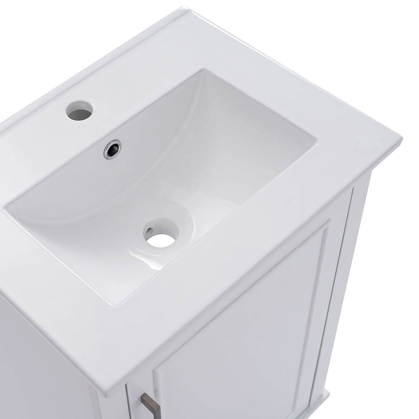Modern Small Bathroom Vanity Cabinet With Ceramic Basin, Ample Storage, 1 Soft-Close Door - White