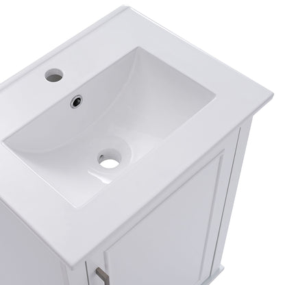 Modern Small Bathroom Vanity Cabinet With Ceramic Basin, Ample Storage, 1 Soft-Close Door - White
