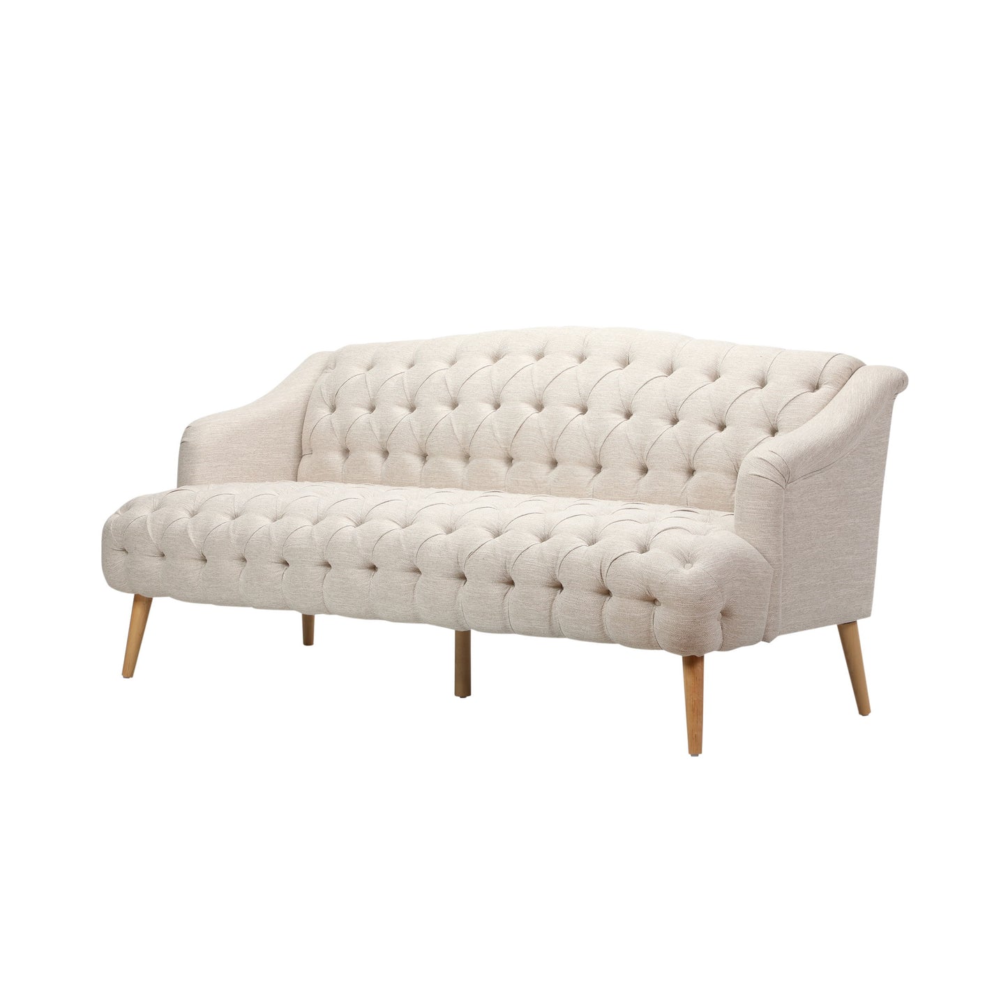 Comfy 3 Seat Sofa With Wooden Legs, For Living Room And Study - Beige