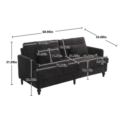 Mid Century Modern Chenille Fabric Loveseat Sofa With Brown Wood Feet, 2 Seat Upholstered Couch For Living Room Or Bedroom - Black