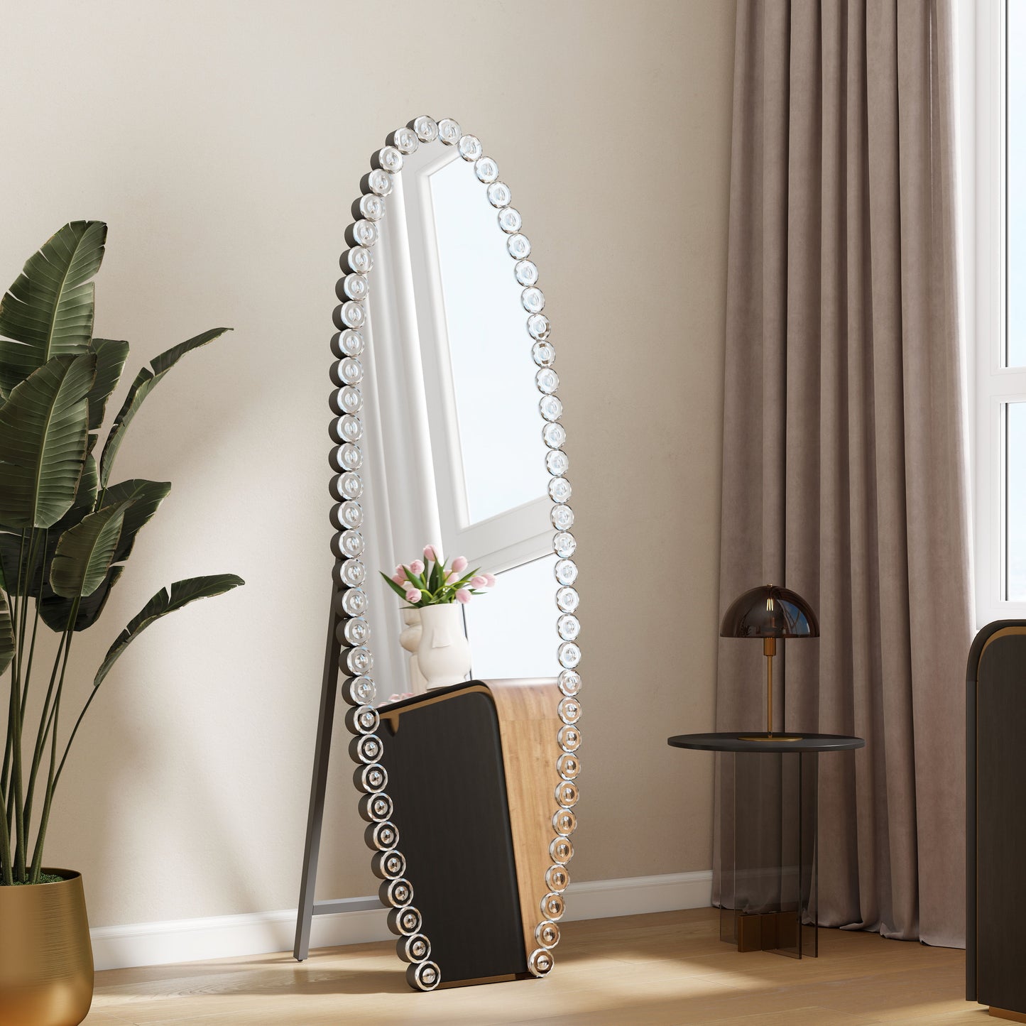 Crystal Full Length Mirror With Stand - Black / Silver