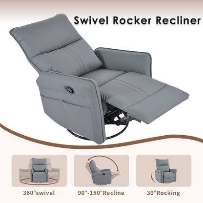 Rocker Recliner Chair, 360ÔøΩÔøΩ Swivel Nursery Rocking Chair, Glider Chair, Modern Small Rocking Swivel Recliner Chair For Bedroom, Living Room Chair Home Theater Seat, Side Pocket - Blue Gray