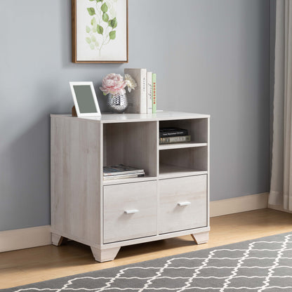 Home Office Printer Stand With Two File Cabinets And Open Shelving - White Oak