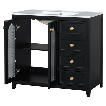 Bathroom Vanity With Two Soft Close Doors, Adjustable Shelves And Three Drawers - Black