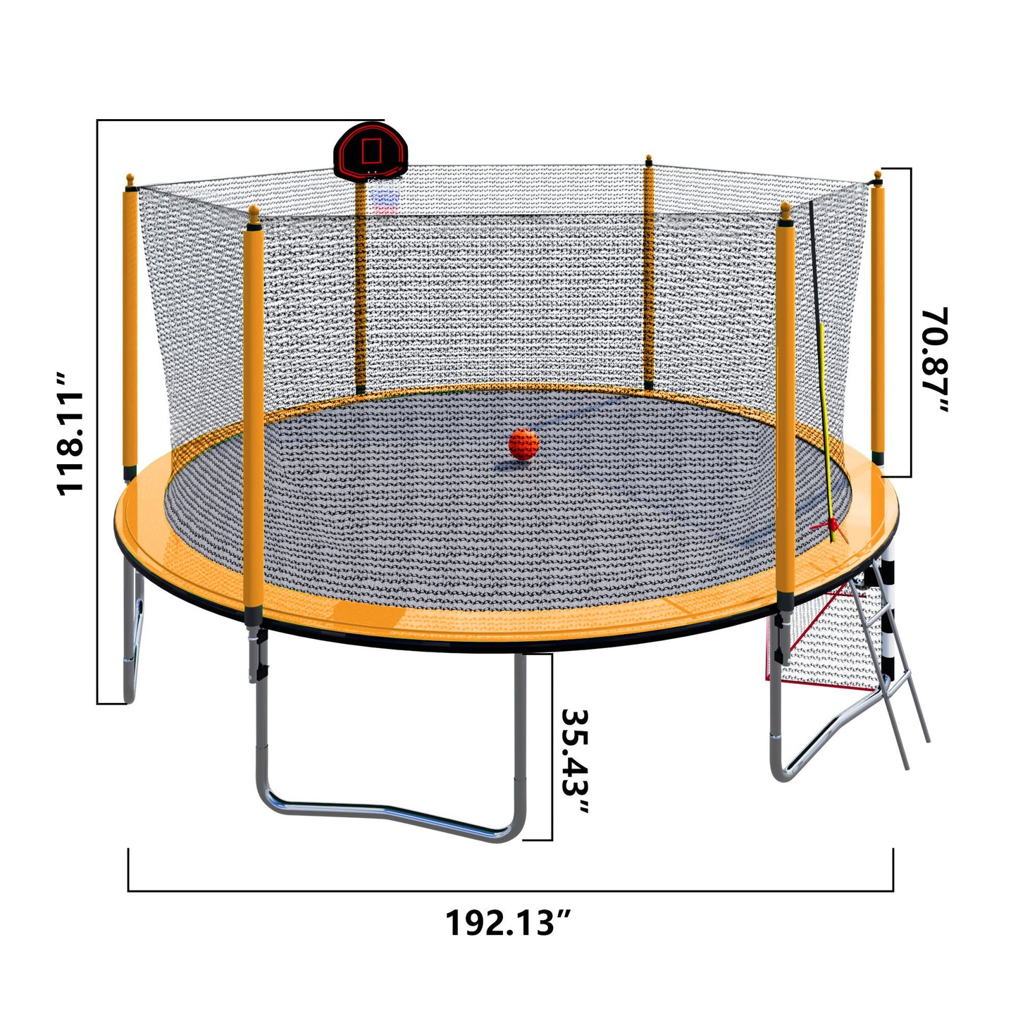 16Ft Trampoline With Basketball Hoop Pump And Ladder (Inner Safety Enclosure) With Soccer Goal - Orange