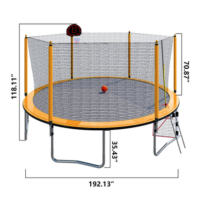 16Ft Trampoline With Basketball Hoop Pump And Ladder (Inner Safety Enclosure) With Soccer Goal - Orange