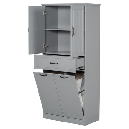 Stylish Bathroom Storage Cabinet With 2 Laundry Baskets - Gray