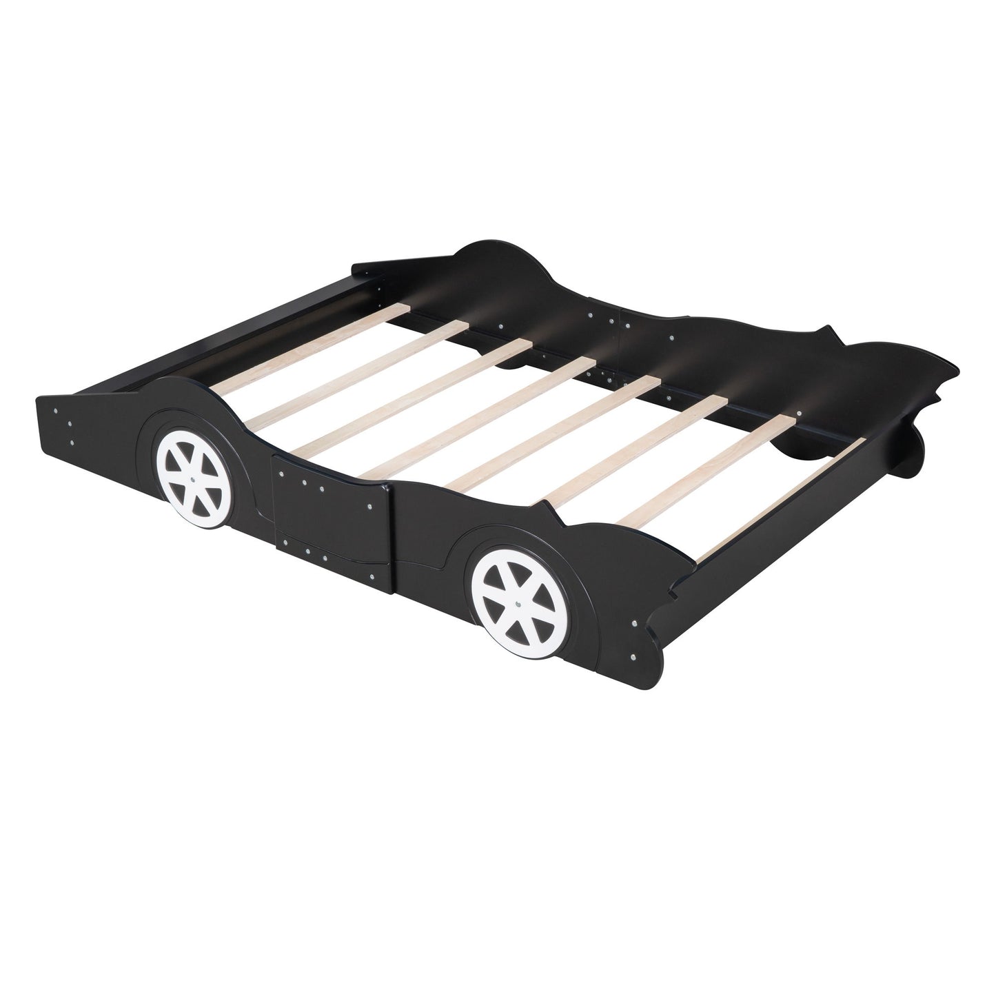 Full Size Race Car Shaped Platform Bed & Wheels - Black