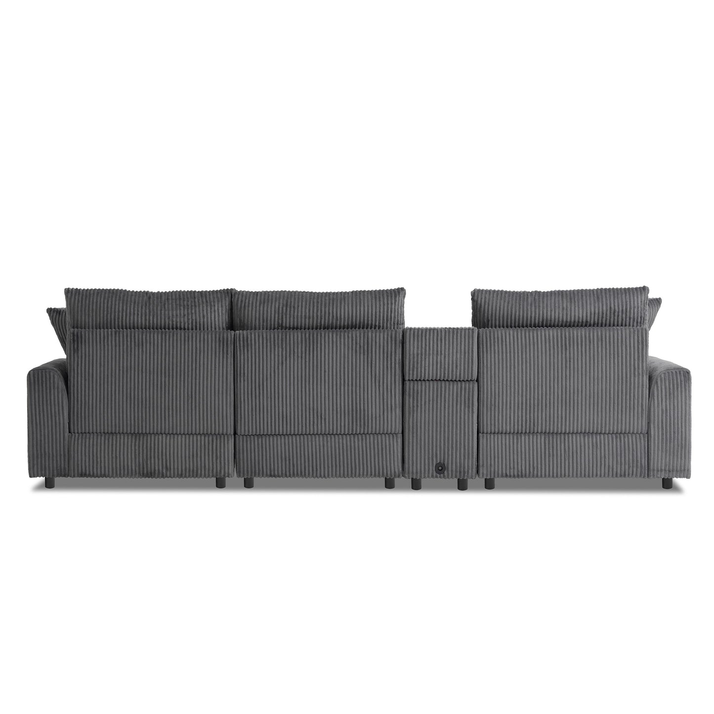 Sectional With Bluetooth Speakers L Shaped Couch With Console USB Charger, Cup Holders Storage Ottoman Deep And Wide Seat Cloud Sofa - Dark Gray