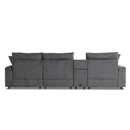 Sectional With Bluetooth Speakers L Shaped Couch With Console USB Charger, Cup Holders Storage Ottoman Deep And Wide Seat Cloud Sofa - Dark Gray